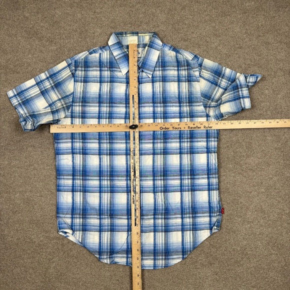 Levi's Mens M Shirt Blue Short Sleeve Button Up Plaid Wester Breathable Workwear - Picture 6 of 8